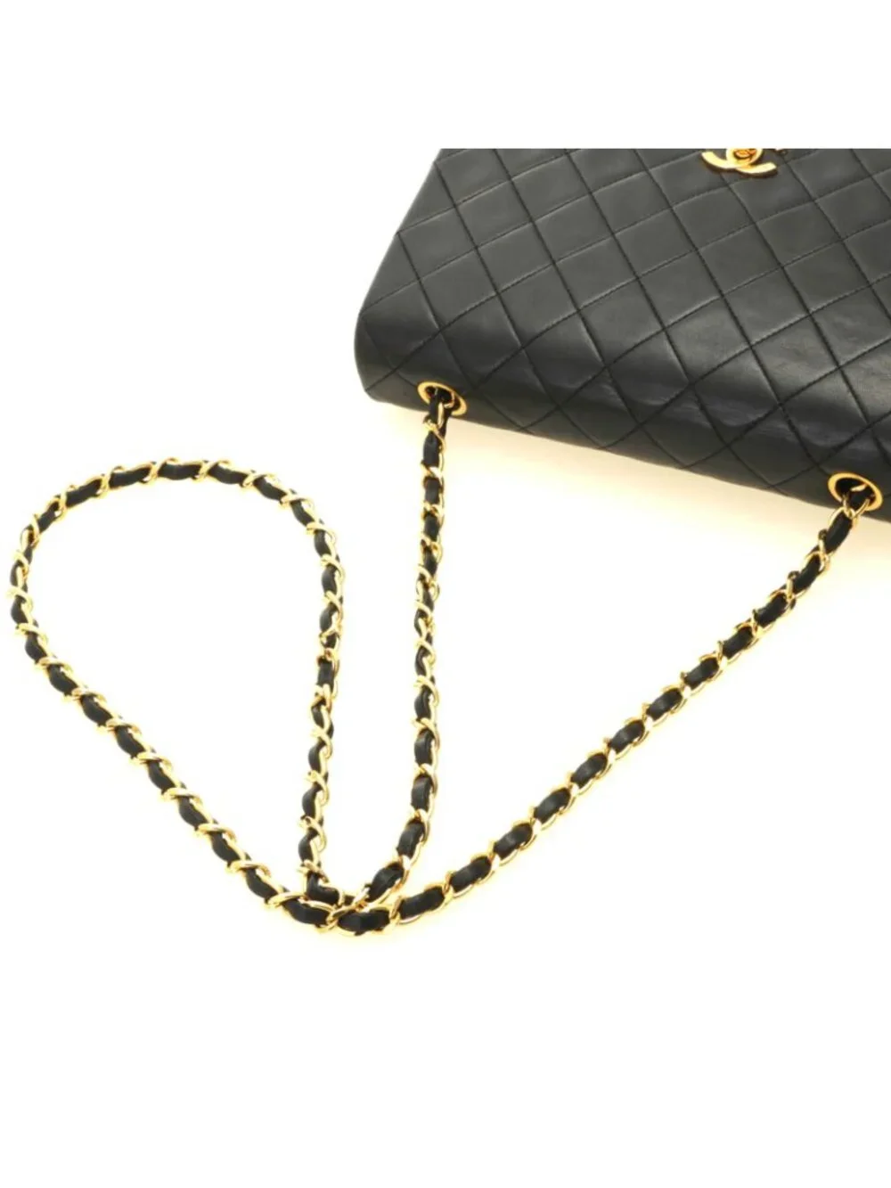 Chanel Quilted 23 Turnlock Full Flap Chain Shoulder Bag Black Gold Lambskin